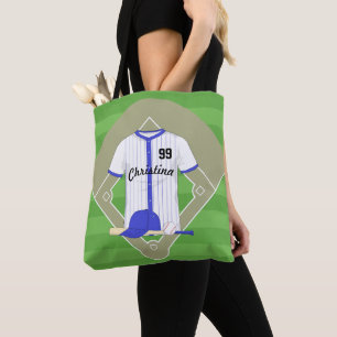 Personalized blue baseball tote bag