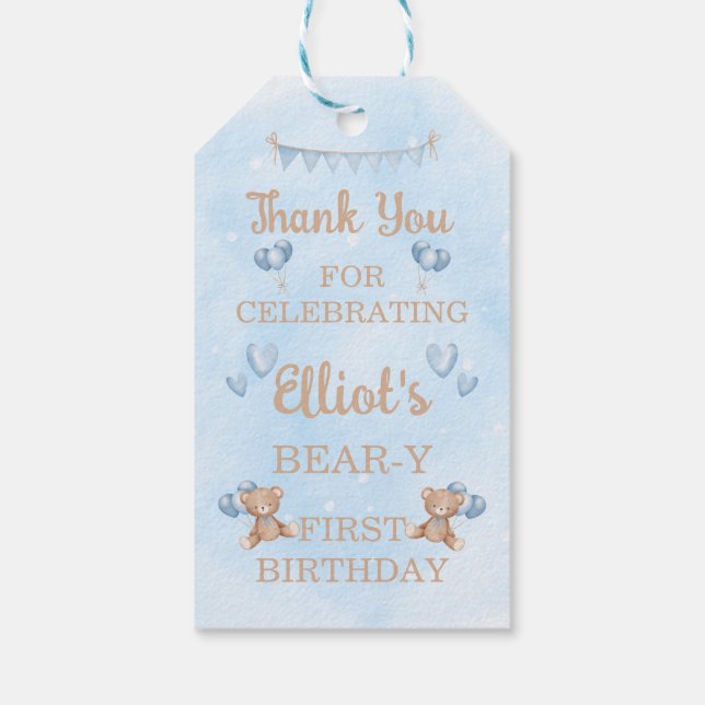 Personalized Blue Bear-y First Birthday Gift Tag (Back)