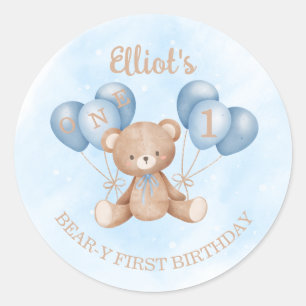 Personalized Blue Bear-y First Birthday Sticker 