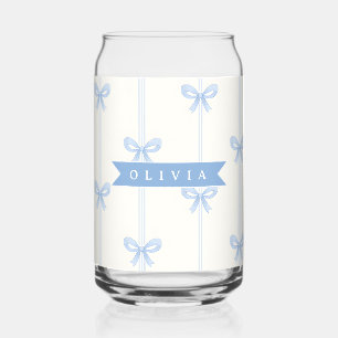 Personalized Blue Bow Coquette Name Aesthetic Can Glass