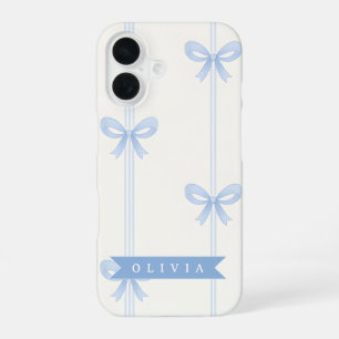 Personalized Blue Bow Coquette Name Aesthetic iPhone 16 Case