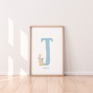 Personalized Blue Bunny Initial Nursery Print