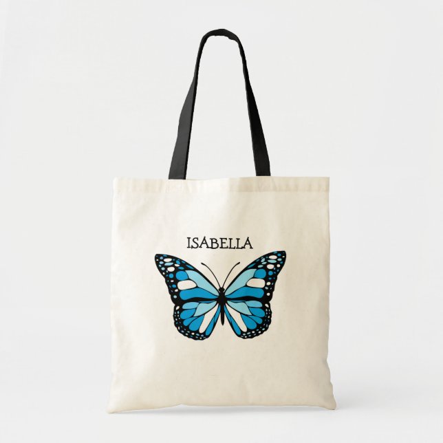 Personalized Blue Butterfly Tote Bag (Front)