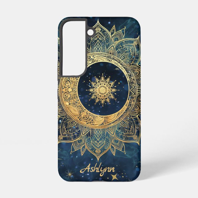 Personalized Blue Celestial Gold Sun Moon Mandala  Samsung Galaxy S22 Case (Back)