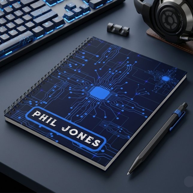 Personalized Blue Circuit Board Tech Geek Notebook (Personalized Blue Circuit Board Tech Geek Notebook)