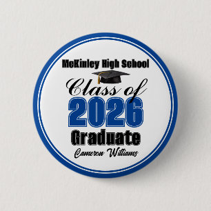 Personalized Blue Class of 2026 Graduation Party 6 Cm Round Badge