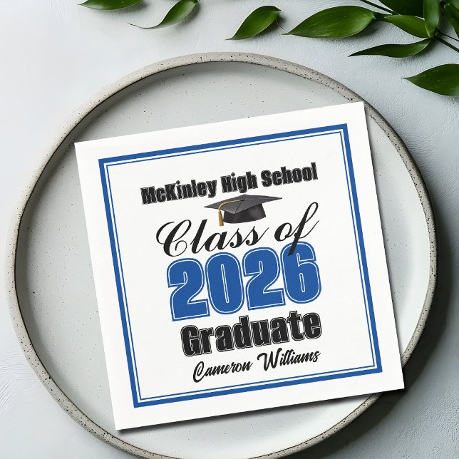 Personalized Blue Class of 2026 Graduation Party Napkin (Creator Uploaded)