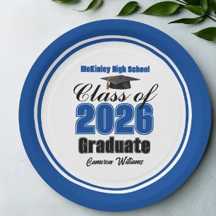 Personalized Blue Class of 2026 Graduation Party Paper Plate