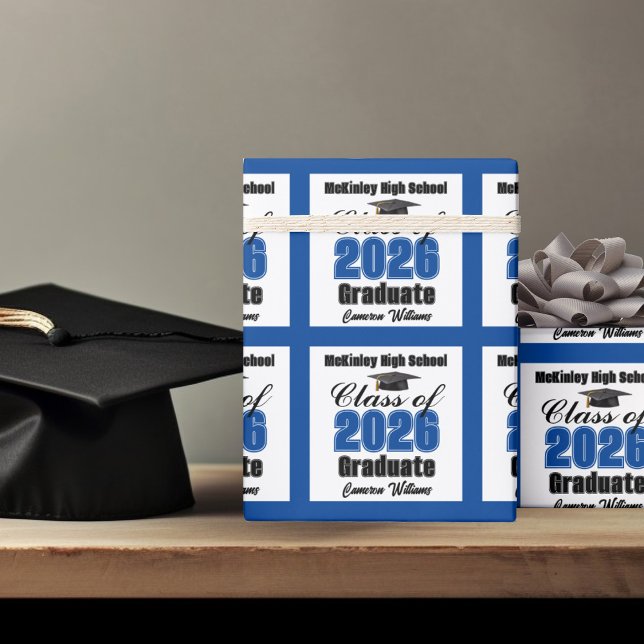Personalized Blue Class of 2026 Graduation Wrapping Paper (Creator Uploaded)