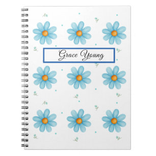 Personalized Blue Daisy Notebook Custom Name