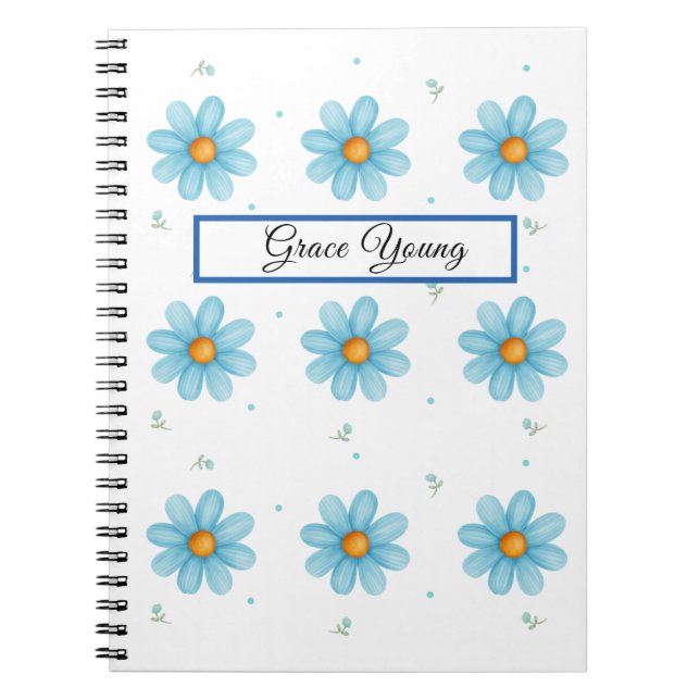 Personalized Blue Daisy Notebook Custom Name (Front)