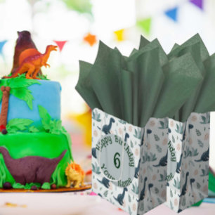 Personalized Blue Dinosaur with Foliage and Eggs Medium Gift Bag