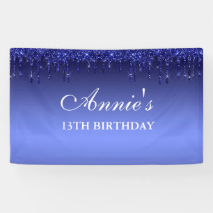 Personalized Blue Dripping Glitter Birthday Banner