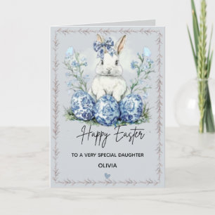 Personalized Blue Easter Bunny Greeting Card