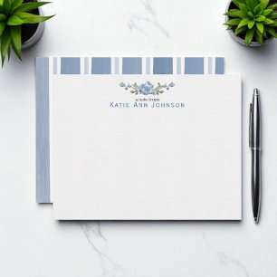 Personalized Blue Floral Custom Stationery Card