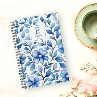 Personalized Blue Floral Monthly & Weekly Planner
