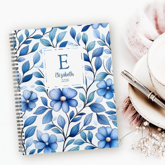 Personalized Blue Floral Monthly & Weekly Planner 