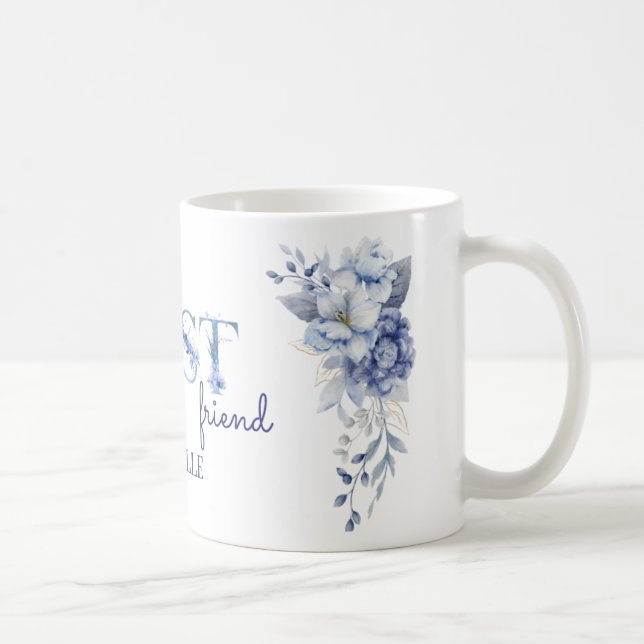 Personalized Blue Floral Mug, Best Friend Custom N Coffee Mug (Right)