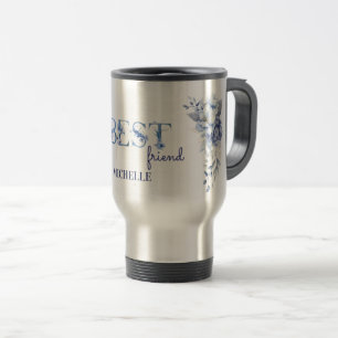 Personalized Blue Floral Mug, Best Friend Custom Travel Mug
