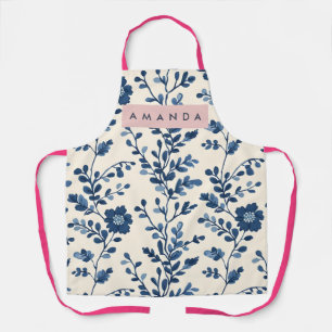 Personalized Blue Floral Vine Style Apron