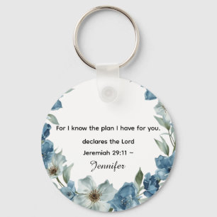Personalized blue flower Bible Scripture jeremiah  Key Ring