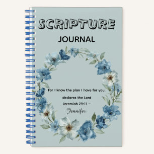 Personalized blue flower Bible Scripture jeremiah  Notebook