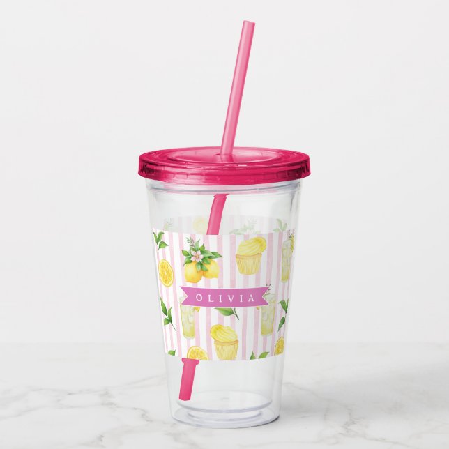 Personalized Blue Folk Floral Nordic Custom Acrylic Tumbler (Back)