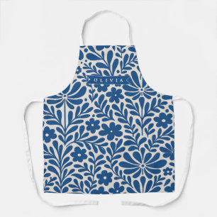 Personalized Blue Folk Floral Nordic Custom Apron