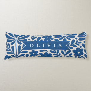 Personalized Blue Folk Floral Nordic Custom Body Cushion