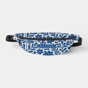 Personalized Blue Folk Floral Nordic Custom Bum Bags