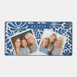 Personalized Blue Folk Floral Nordic Custom Desk Mat