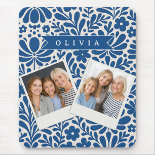 Personalized Blue Folk Floral Nordic Custom Mouse Pad