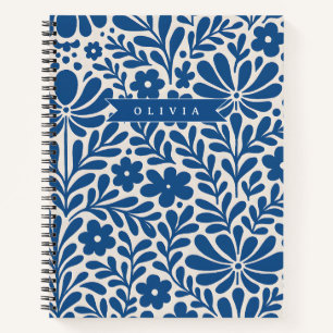 Personalized Blue Folk Floral Nordic Custom Notebook