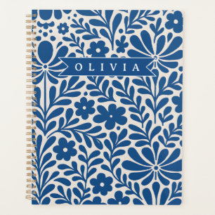 Personalized Blue Folk Floral Nordic Custom Planner