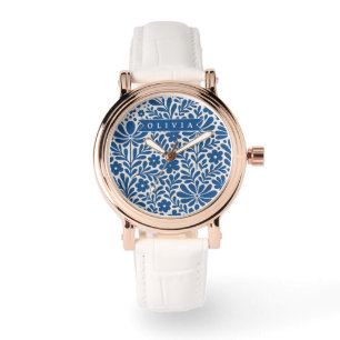 Personalized Blue Folk Floral Nordic Custom Watch