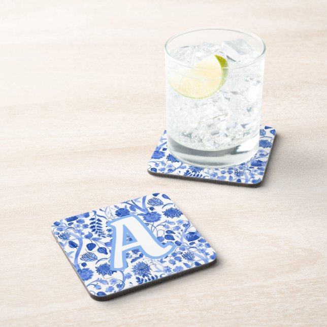 Personalized Blue French Toile A Coaster (Right Side)