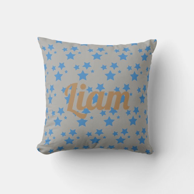 Personalized blue gold stars throw cushion (Front)