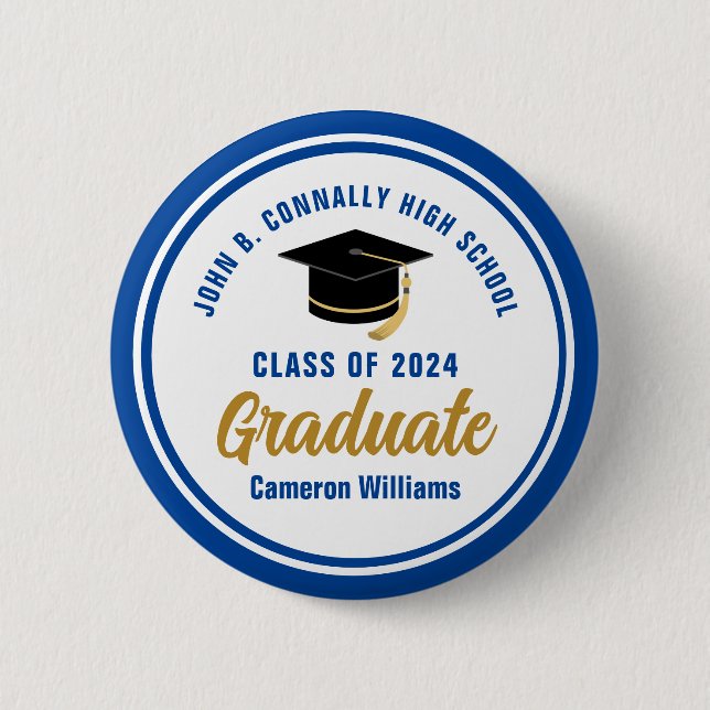Personalized Blue Graduate 2024 Graduation Party 6 Cm Round Badge (Front)