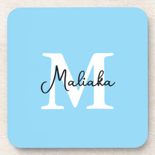 Personalized Blue Handwritten Monogram Branding Coaster