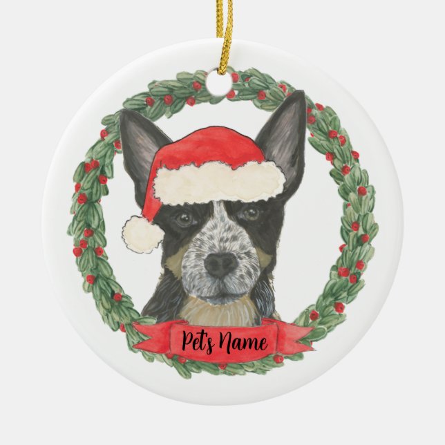 Personalized Blue Heeler Ceramic Tree Decoration (Front)