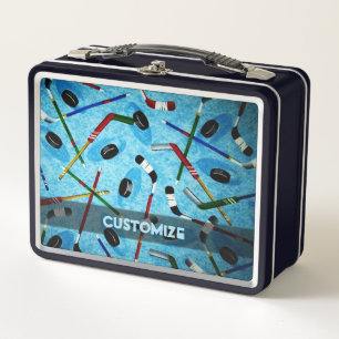 Personalized Blue Ice Hockey  Metal Lunch Box