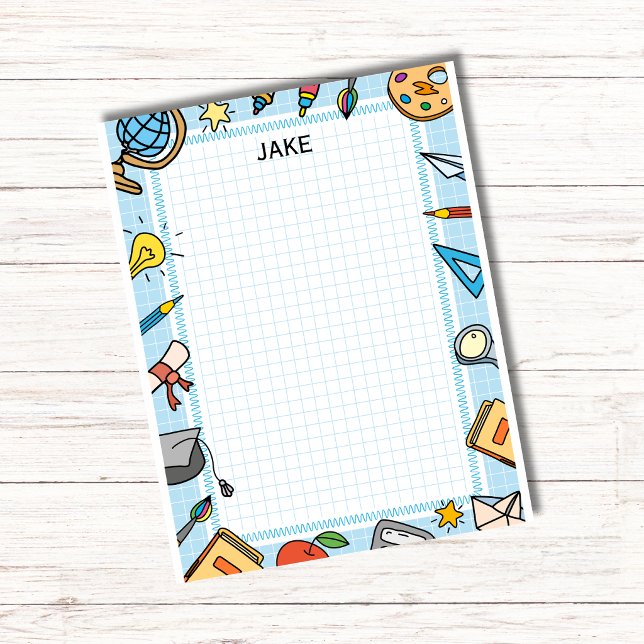 Personalized Blue Kids School Supplies Notepad  (Creator Uploaded)