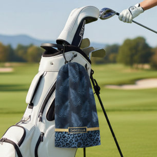 Personalized Blue Leopard Print Tropical Floral Golf Towel