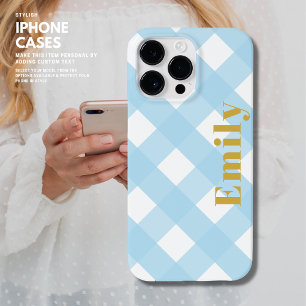 Personalized Blue Modern Check iPhone Case