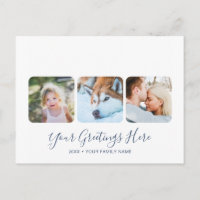Personalized Blue Modern Greetings Cards 3 photos