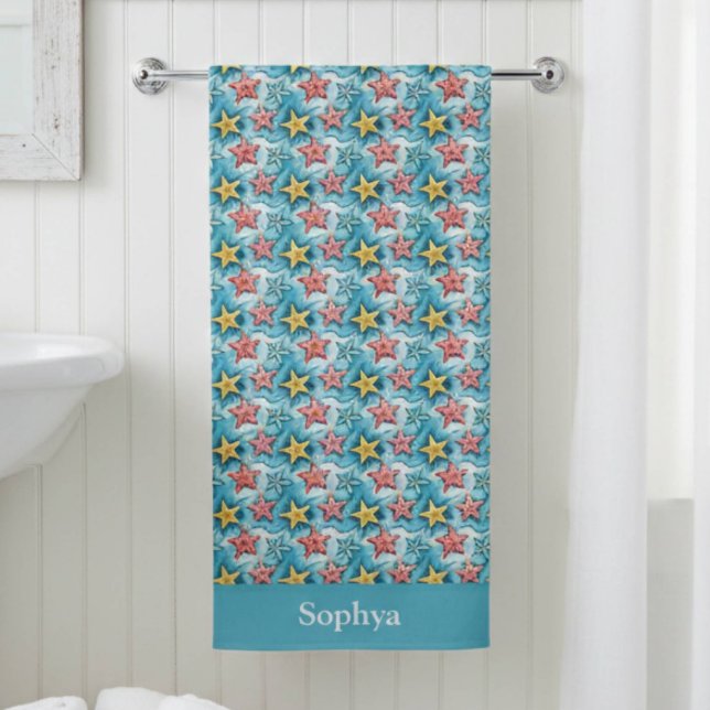 Personalized Blue Nautical Starfish Beach Towel (Creator Uploaded)