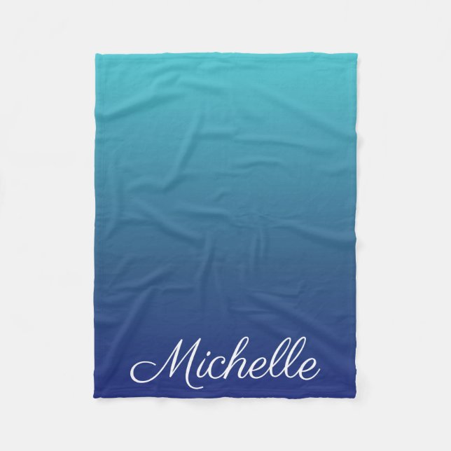Personalized blue ombre gradient fleece blanket (Front)