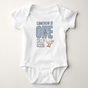Personalized Blue One Silly Goose First Birthday Baby Bodysuit