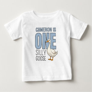 Personalized Blue One Silly Goose First Birthday Baby T-Shirt