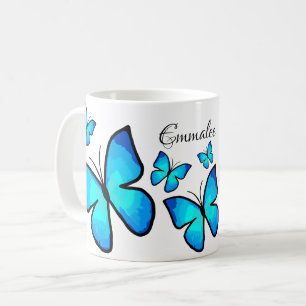 Personalized Blue Painted Butterflies Coffee Mug